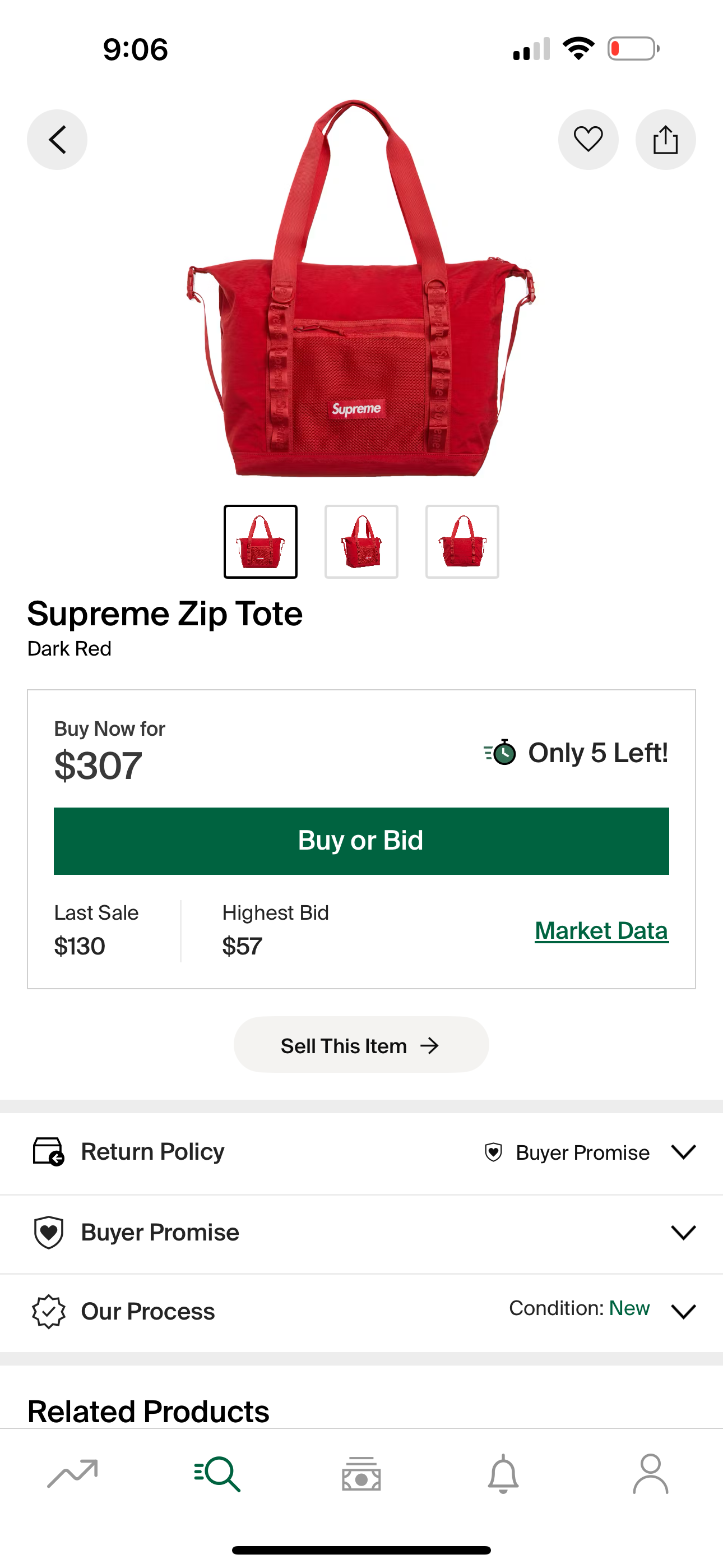 Supreme Zip Tote Dark Red