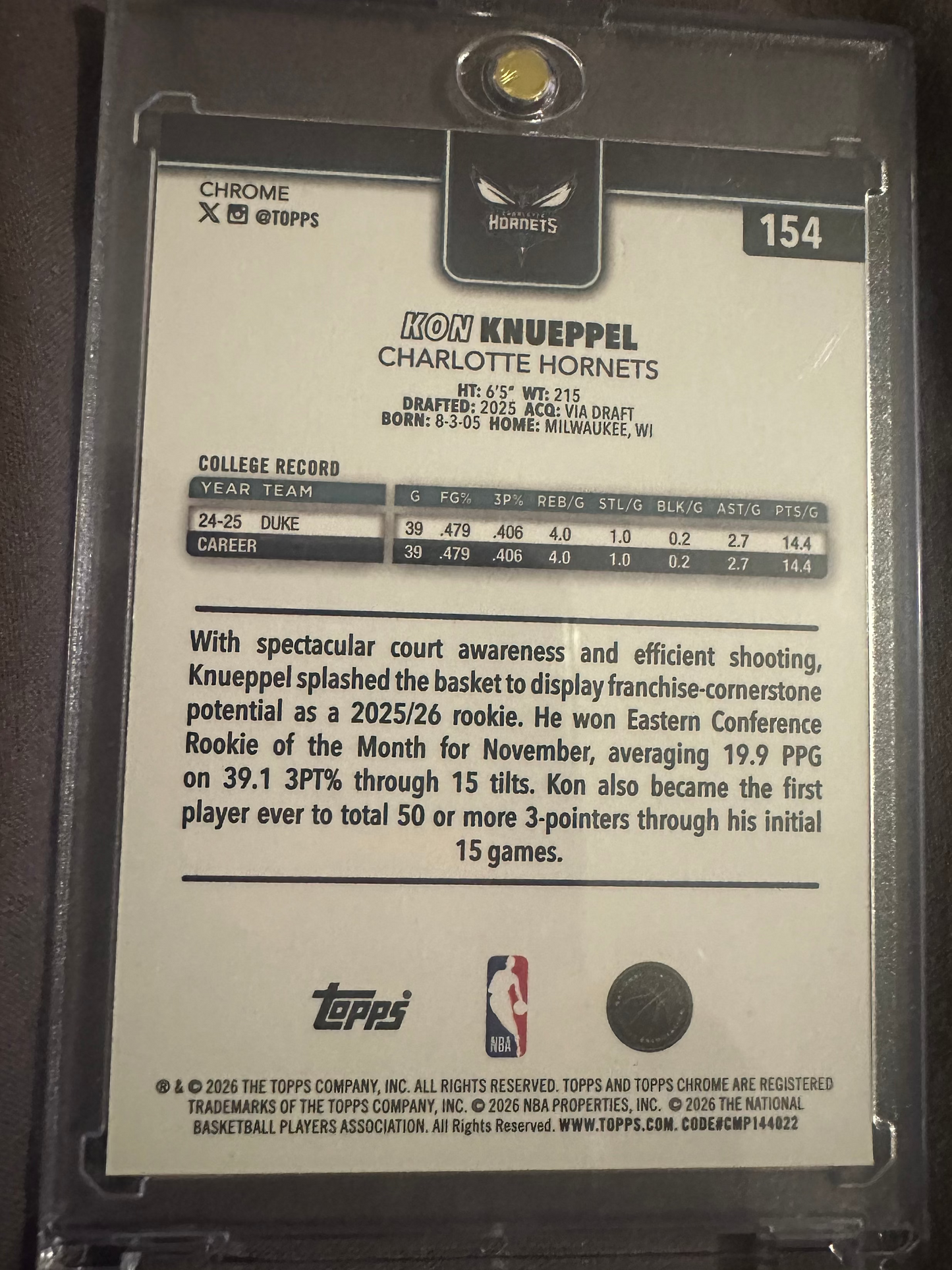 Kon Knueppel Negative Refractor SSP Topps Chrome Update