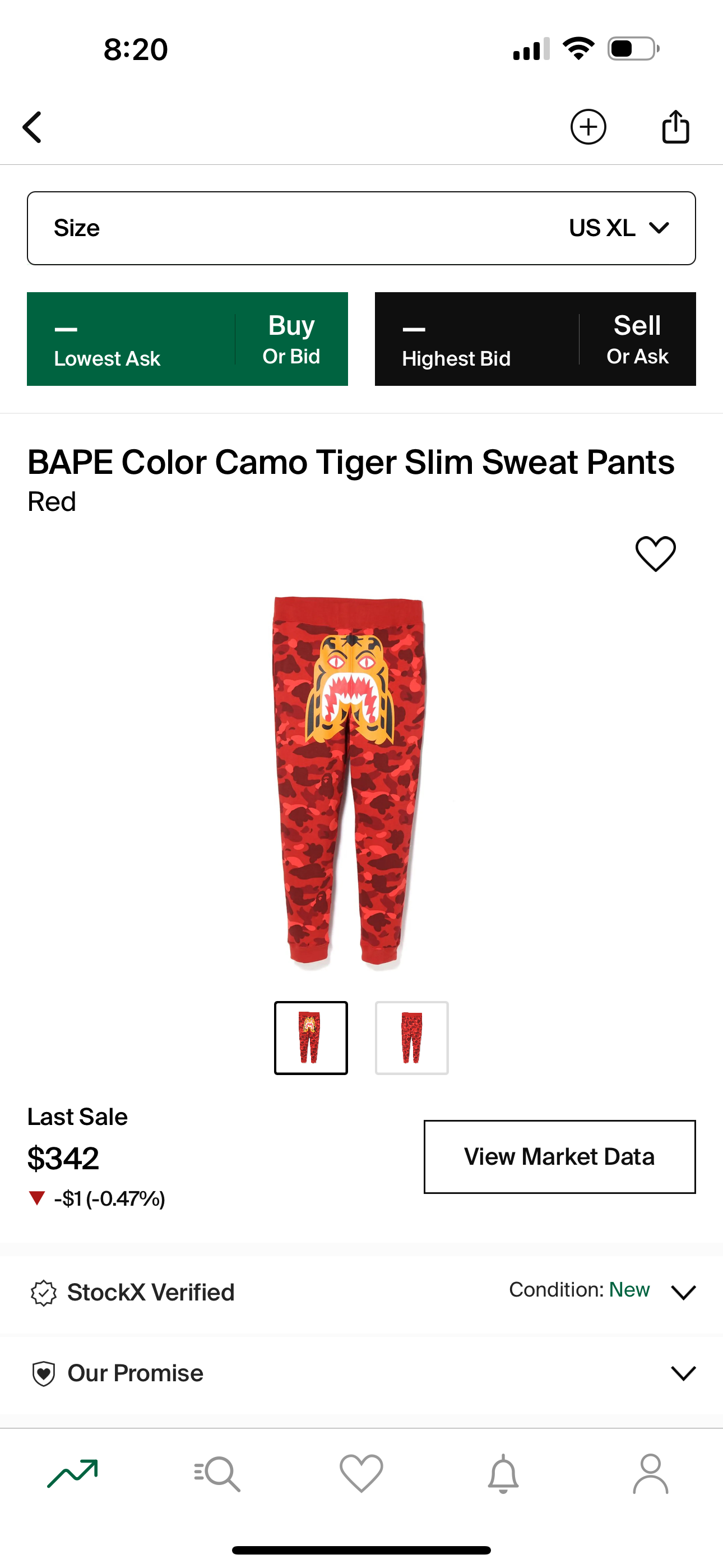 Size XL Rare Bathing Ape Color Camo Tiger Slim Sweatpants